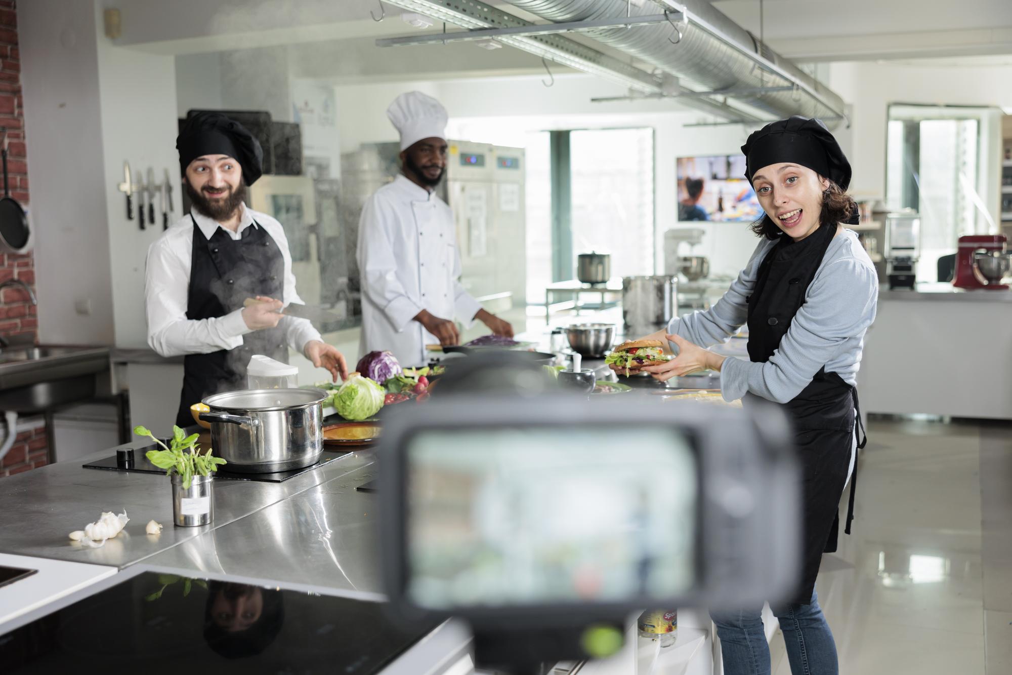 Workshop group in compact industrial kitchen