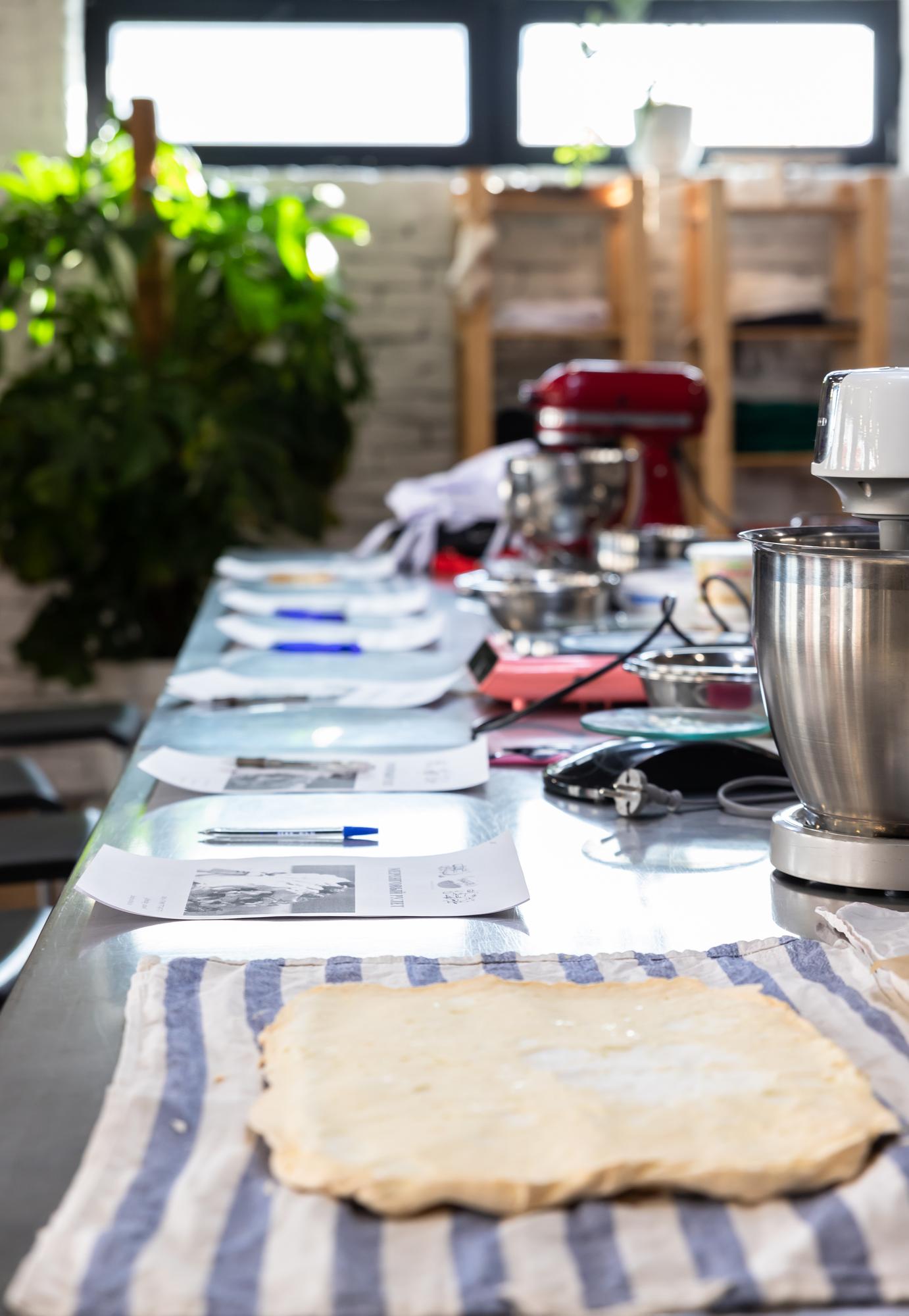 Hands-on workshop table with mise en place